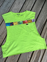 Load image into Gallery viewer, Large Neon Green Muscle Tank with patchwork stripe