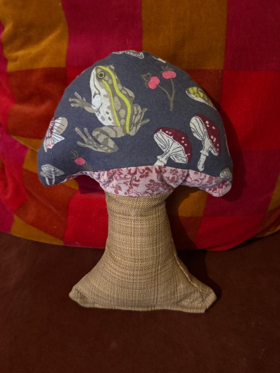 Flannel frog & flowers mushroom pillow