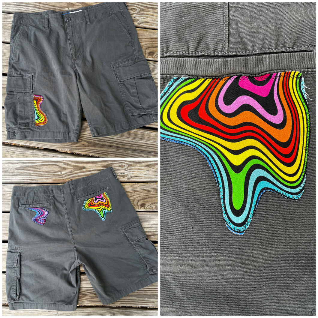 40” grey Cargo drip shorts