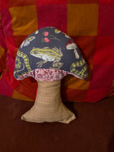 Load image into Gallery viewer, Flannel frog &amp; flowers mushroom pillow
